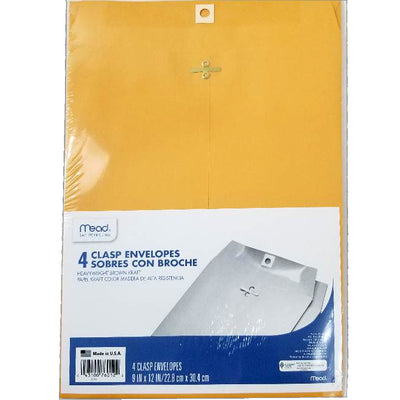 MEAD Clasp Envelopes, 9"x 12", 4 Pk, Case Pack of 48, Ideal for Bulk Buyers