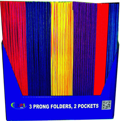 AUKSales 2 Pocket Folders, with Prongs, Asst. Colors, in Display, Case Pack of 100,  Ideal for Bulk Buyers