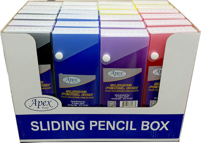 Pencil Box, Sliding, Asst. Colors (2 displays of 24), Case Pack of 48, Ideal for Bulk Buyers