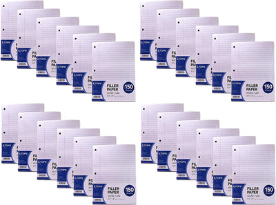 TOPS Loose Leaf Paper, Reinforced Filler Paper, Wide Ruled, 3 Hole Punched, 10-1/2" x 8", 150 Sheets/Pack, White, 24 Pack