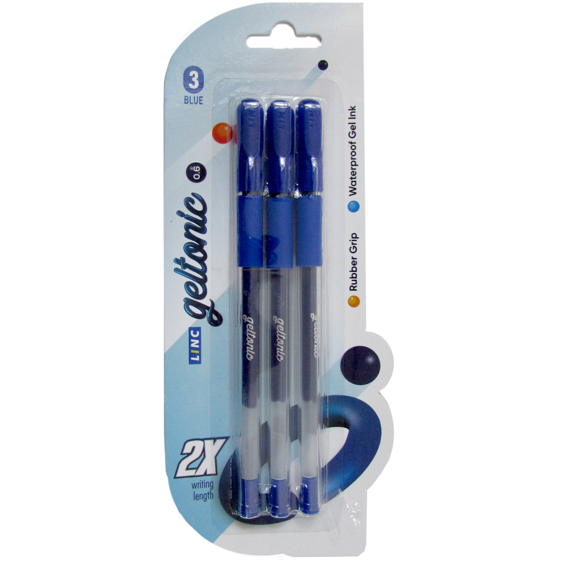 Geltonic Gel pens with rubber grip, 3pk, Blue ink, Case Pack of 48 , Ideal for Bulk Buyers