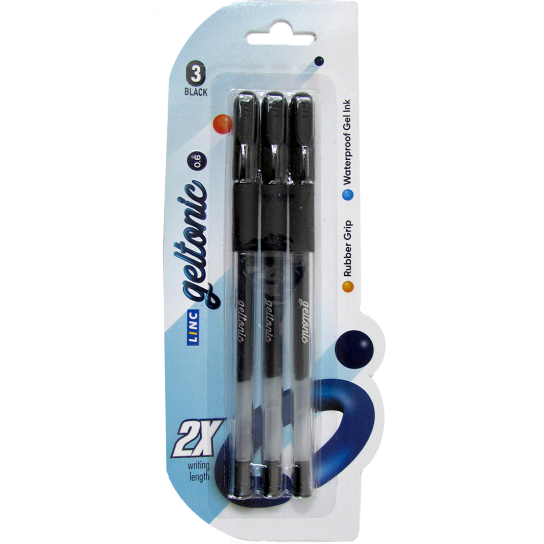 Geltonic Gel pens with rubber grip, 3pk, Black ink, Case Pack of 48 , Ideal for Bulk Buyers