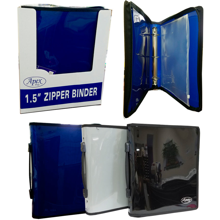 Apex Zipper binder 1.5" + zipper pouch, Navy, Black and Grey, Case Pack of 12, Ideal for Bulk Buyers