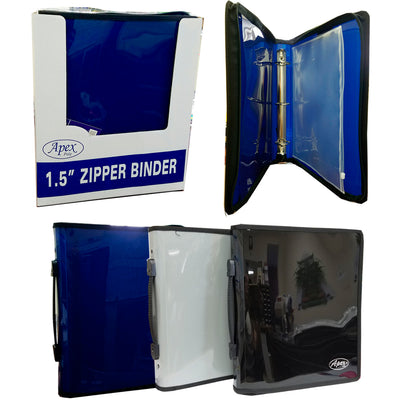 Apex Zipper binder 1.5" + zipper pouch, Navy, Black and Grey, Case Pack of 12, Ideal for Bulk Buyers