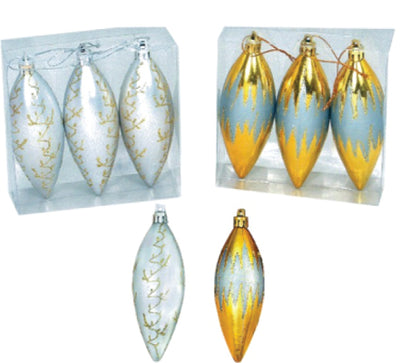 Christmas Balls Tear Drop Design , 3pk , Case Pack of 60, Ideal for Bulk Buyers