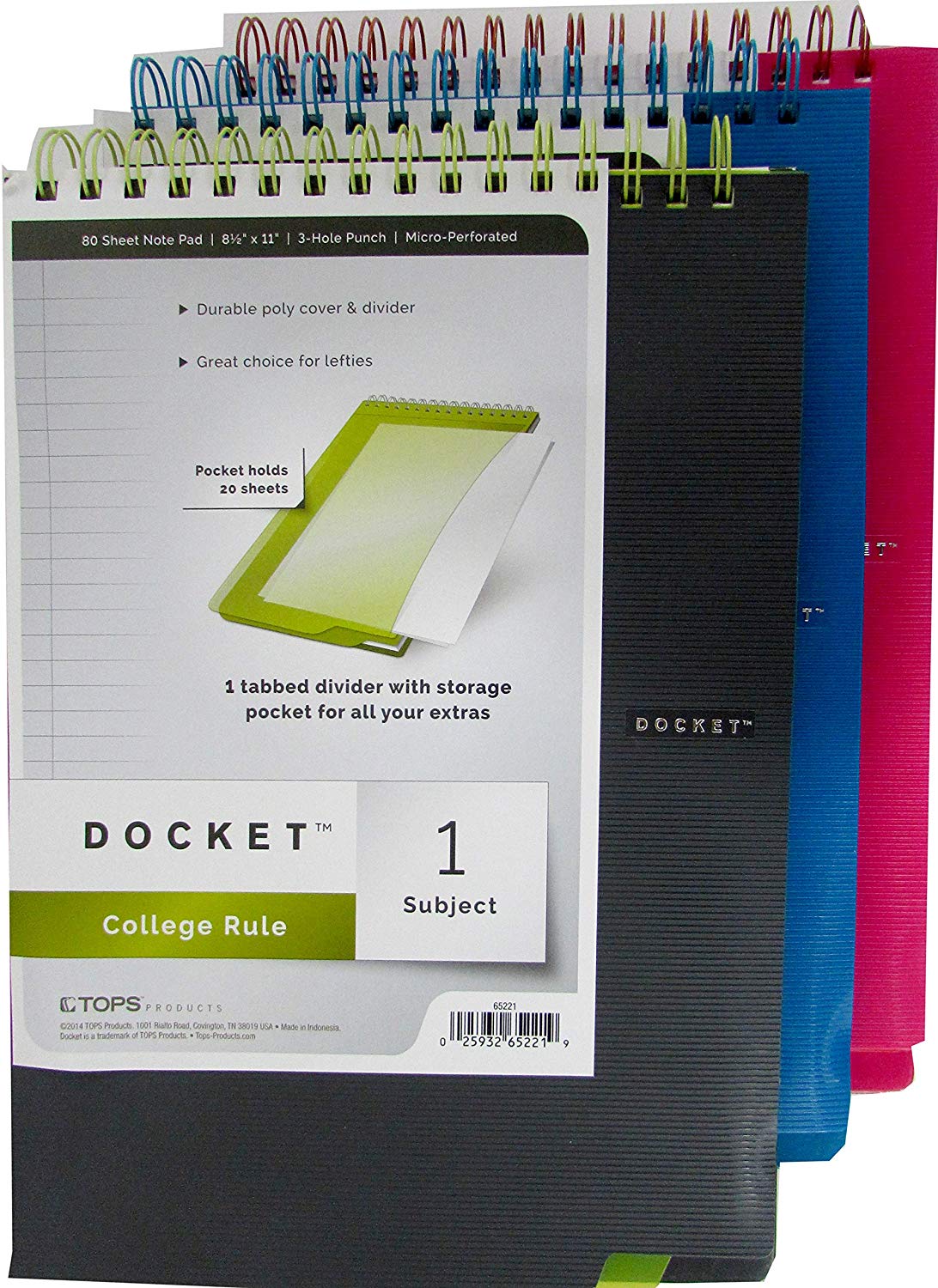TOPS 'Docket', 11x9, assorted. colors, CR, 80 sheets, Case Pack of 12, Ideal for Bulk Buyers