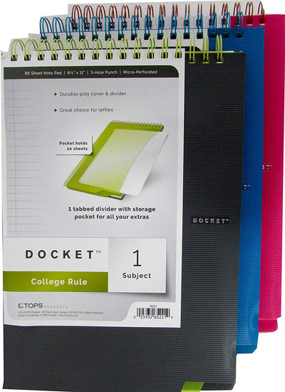 TOPS 'Docket', 11x9, assorted. colors, CR, 80 sheets, Case Pack of 12, Ideal for Bulk Buyers