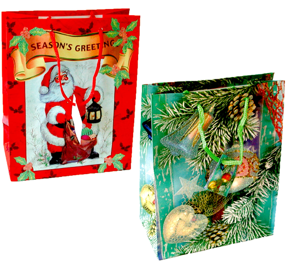Christmas Glitter Gift bags Medium, Case Pack of 120, Ideal for Bulk Buyers