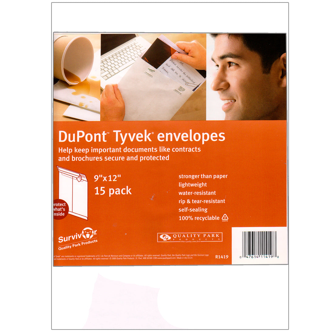 DUPONT Envelopes,  9" x 12", 15 Pack, Self Sealing, White, Case Pack of 20, Ideal for Bulk Buyers